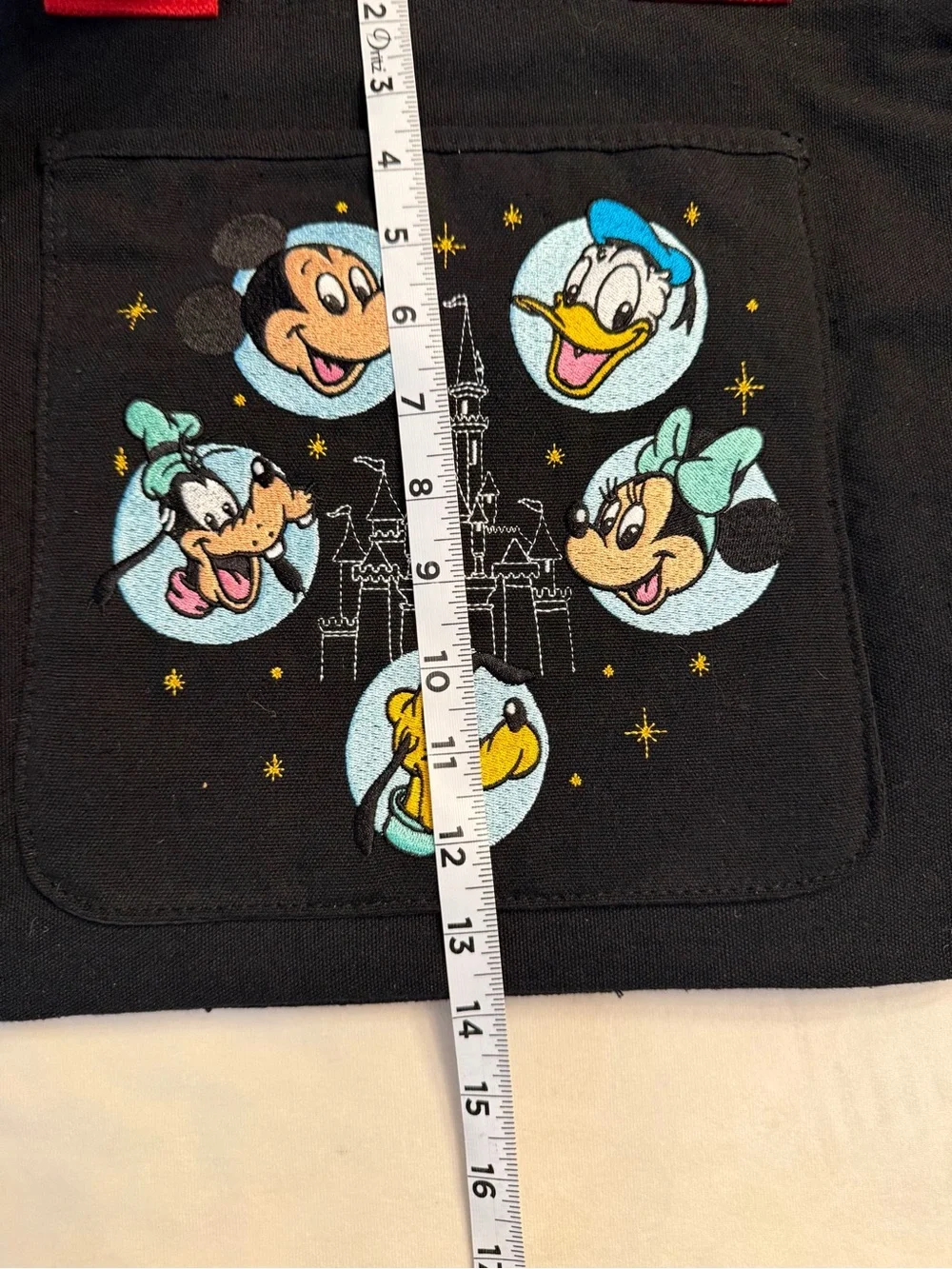 NWT! Disney Parks Black Embroidered Canvas Tote with Red Handles